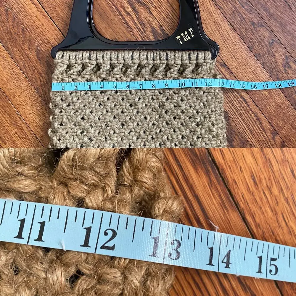 Vintage Macrame Beige Woven Handbag With Bakelite Lucite Handles Handmade Boho